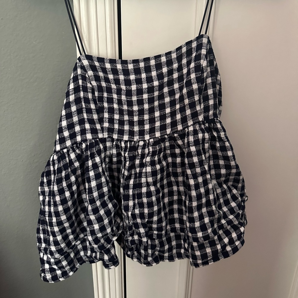 spaghetti strap urban outfitters navy checkered top
